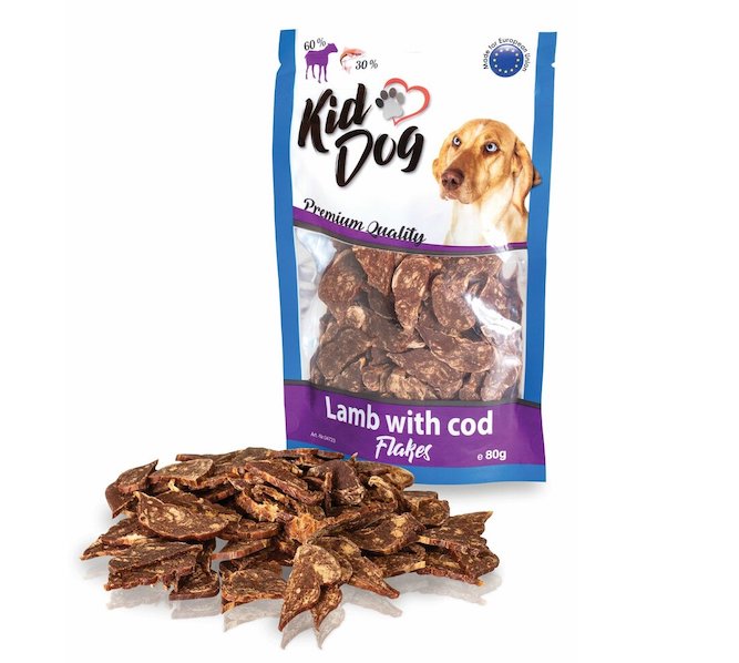 KIDDOG jehněčí lupínky s mořskou treskou 80 g
