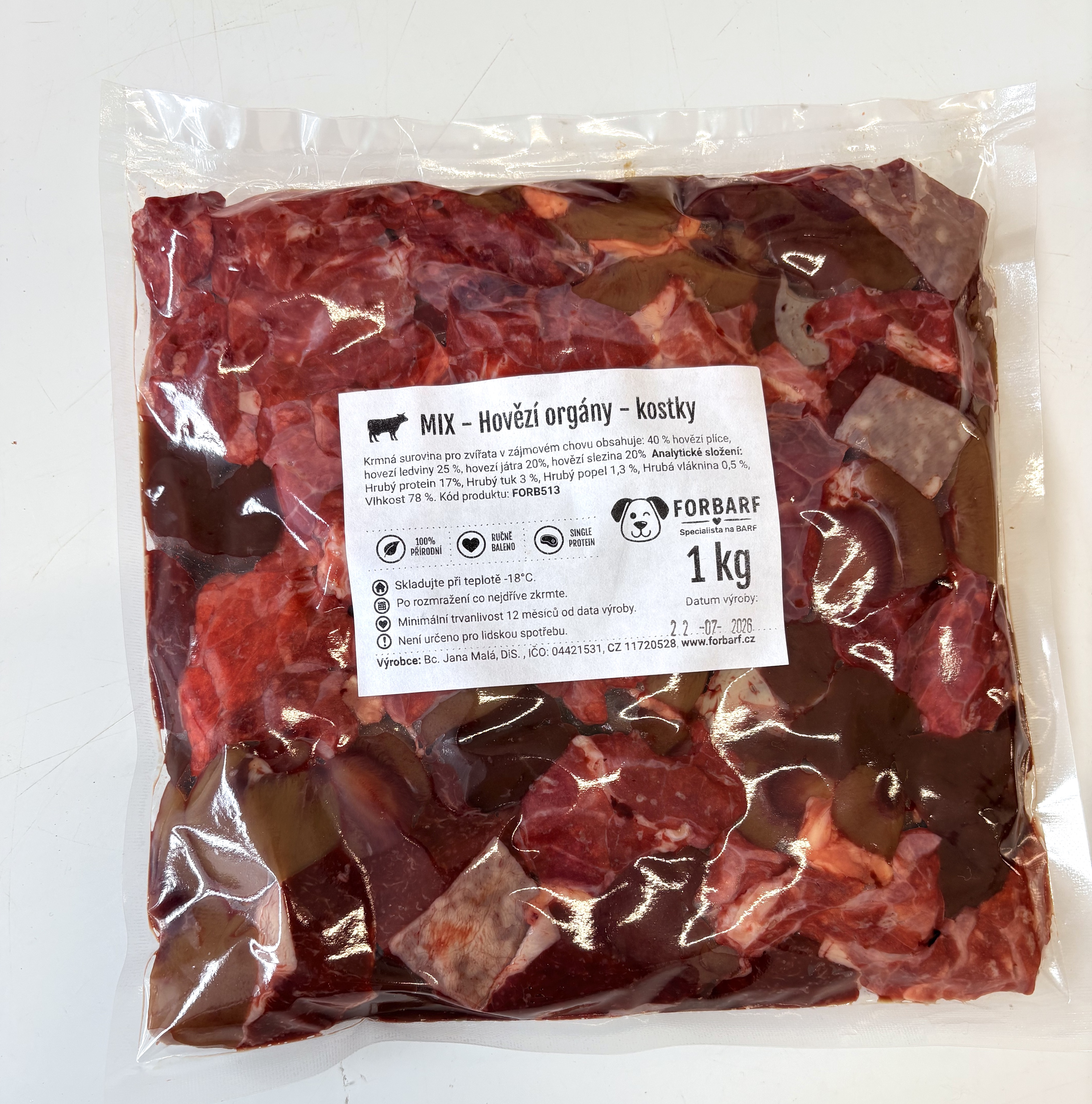 Forbarf | MIX - Hovězí orgány kostky 1 kg 