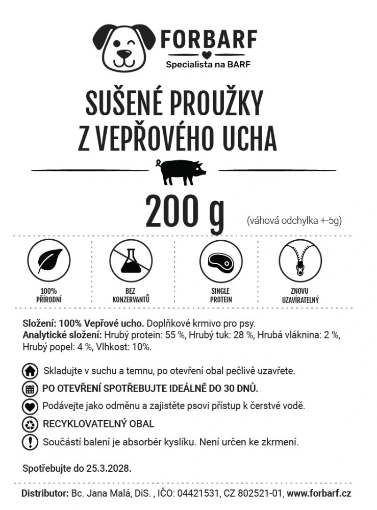 Forbarf | Sušené proužky z vepřového ucha 200g