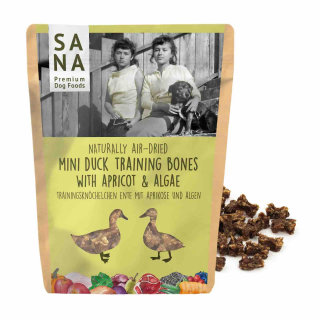 Kachní mini pamlsky s meruňkou a řasou 100g - SANA 