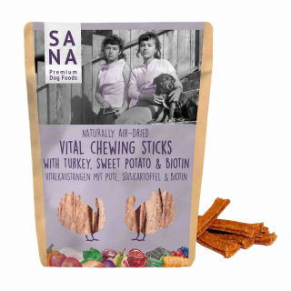 Vitalní žvýkací tyčinky s hovězím a krůtím masem, biotinem a lněným oleje 150 g - SANA 