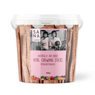 Vital žvýkací tyčinky s hovězím a krůtím, biotinem a lněným oleje (kyblík) 500 g - SANA 
